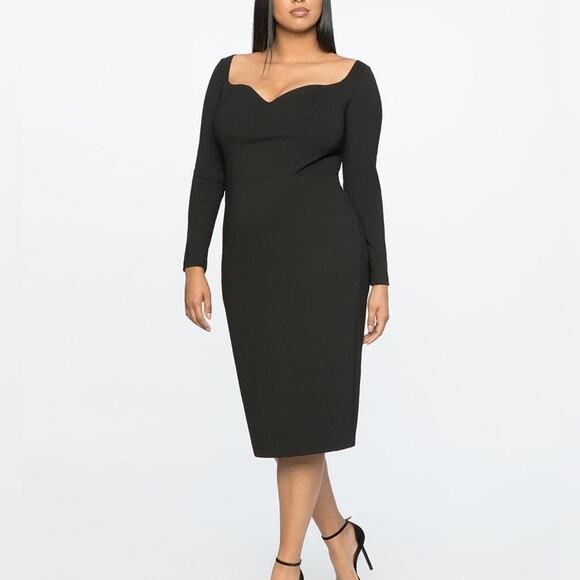 Jason Wu X Eloquii Black Sweetheart Neckline Long Sleeve Midi Sheath Dress - Picture 1 of 10